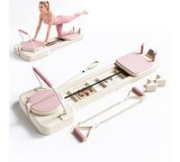 AIZYRLYR Pilates Reformer pour La Maison Planche De Pilates Pliante pour Le Tronc avec Bandes De Résistance, Équipement D'entraînement Pilates Appareil d'exercice pour Salle De Sport À Domicile,Rose