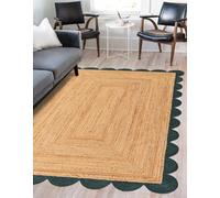 Aizza Trends Tapis carré tressé en jute naturelle avec bordure verte - 213 x 213 cm - Pour salon, chambre à coucher, salle à manger, couloirs et entrées
