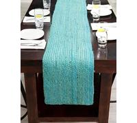 Aizza Trends Tapis de table en jute turquoise - 33 x 304 cm - Décoration de table indienne - Décoration de table de salle à manger, cuisine, table basse - Décoration bohème rustique