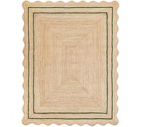 Aizza Trends Tapis en jute festonné à la main - Tapis tressé à la main - Tapis rustique bohème respectueux de l'environnement et durable pour salon, chambre à coucher ou entrée - Bordure verte, 0,9 x
