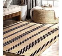 Aizza Trends Tapis indien tressé à la main en jute naturelle à rayures noires - Pour salle à manger, salon - 78 cm x 270 cm