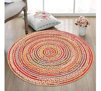Aizza Trends Tapis rond en coton et jute fait à la main de 2,1 m, tressé, réversible, de style bohème rustique, durable et respectueux des animaux domestiques, pour salon, salle à manger et chambre à
