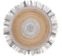 Aizza Trends Tapis rond indien Jhalar rond tressé à la main en jute naturelle avec coton gris (2,4 m), pour salon, chambre à coucher, salle à manger