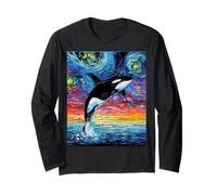 Aja Orca Starry Night Colorful Whale Sunset Ocean Art Manche Longue