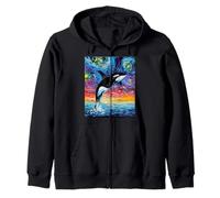 Aja Orca Starry Night Colorful Whale Sunset Ocean Art Sweat à Capuche