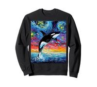 Aja Orca Starry Night Colorful Whale Sunset Ocean Art Sweatshirt