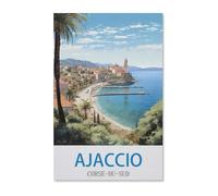 Ajaccio Corse du Sud Poster de Voyage Vintage，1000 Pièces, Jouet De Puzzle en Papier d'art Abstrait, Jeu De Famille Difficulté Défi Puzzle（38x26cm）-E29