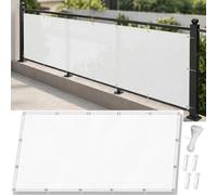 AJALGZ Brise Vue Balcon 60x900cm Blanc, Cache Vue Balcon Imperméable & Anti-UV, Toile d'Occultation Opaque et Résistant au Vent avec Œillets, Serre-Câbles et Cordes