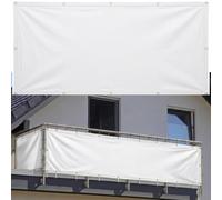 AJALGZ Cache Balcon Brise Vue Extérieur 0.65x7.5mBlanc Toile PES Imperméable Résistant Aux Intempéries et UV, Protection Clôture Jardin avec Œillets & Serre-Câbles Inclus