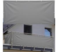 AJALGZ Cache Balcon Brise Vue Extérieur 0.9x4.5mGris Clair Toile PES Imperméable Résistant Aux Intempéries et UV, Protection Clôture Jardin avec Œillets & Serre-Câbles Inclus