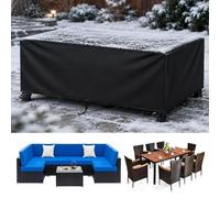 AJALGZ Housse de Salon de Jardin Extérieur 350x50x20 cm Bâche de Protection Table et Chaises 420D Oxford Imperméable Anti-UV, Housse Meuble de Terrasse Anti-Déchirure Adapté à l'hiver, Noir