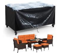 AJALGZ Housse Salon de Jardin Extérieur 370x180x40 cm - Bâche de Protection Imperméable pour Table, Canapé et Meubles d'Extérieur, Résistance au Froid Tissu Oxford 420D avec Coupe-Vent Cordon, Noir
