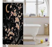AJALGZ Rideau de Douche à Fleurs de Cerisier, Motif Floral et Lune, Style Japonais, pour Salle de Bain (160 x 170 cm)