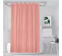 AJALGZ Rideau de Douche à Rayures Verticales Rouges sur Fond Rose avec Crochets pour séparation de Baignoire Rustique, décor Moderne et Minimaliste (145 x 260 cm/Imperméable)