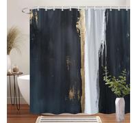 AJALGZ Rideau de Douche Abstrait, Noir et Blanc avec Motif texturé doré métallisé pour la décoration de la Salle de Bain (100 x 235 cm/pour Baignoire)