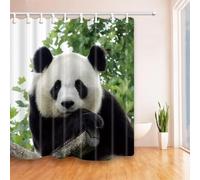 AJALGZ Rideau de Douche Animaux rigolos, Adorable Panda avec Bambou Vert, Style Chinois, décoration de Salle de Bain Enfant (235 x 185 cm/pour Baignoire)