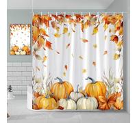 AJALGZ Rideau de Douche décoratif en Tissu, Motif Citrouille d'automne, Ferme, Feuille d'érable, pour Salle de Bain (130 x 200 cm)