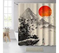 AJALGZ Rideau de Douche en Polyester à Motif de Paysage Japonais, Rideau de séparation de Salle de Bain imperméable, décor de Bain 220x170 cm (L x H)-170 cm de Longueur