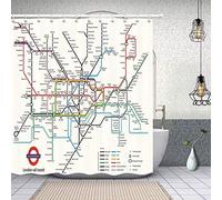 AJALGZ Rideau de Douche imperméable en Polyester avec Motif de Carte du métro et Crochets (180 x 180 cm, Anti-moisissure)