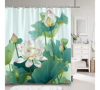 AJALGZ Rideau de Douche Lotus Peinture à l'encre de Chine Plante Fleur Aquarelle Art Créatif Tissu Polyester Rideau de Bain l x H: 79"x94"/200x240cm Rideau de Douche