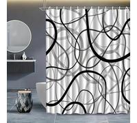 AJALGZ Rideau de Douche Moderne à Lignes géométriques abstraites avec Crochets - Motif à Lignes irrégulières Noires et Blanches pour salles de Bains contemporaines (81 x 183 cm/Décoration automnale)