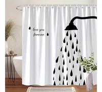 AJALGZ Rideau de Douche Moderne et Minimaliste Noir et Blanc avec pommeau de Douche, Gouttes d'eau et Inscription « Je t'aimerai Toujours » (75 x 210 cm/pour Salle de Bain)