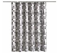 AJALGZ Rideau de Douche Opaque imperméable avec œillets métalliques, Toucher Soyeux, Grille Grise, Blanche et Noire (135 x 215 cm/Anti-moisissure)