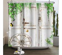 AJALGZ Rideau de Douche rétro en Bois, Style Ferme, Campagne, Vintage, Ferme, Grange, Porte en Bois, décoration de Salle de Bain (175 x 183 cm, Rideaux de Douche résistants à la moisissure)