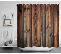 AJALGZ Rideau de Douche Rustique Style Porte de Grange, Style Ferme Ouest, Marron, Aspect primitif, Bois, Vie Rurale, Tissu (205 x 200 cm/Extra Large)