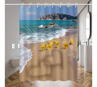AJALGZ Rideau de Salle de Bain Artistique à Motif Floral en Forme de cœur et d'amour sur la Plage, avec Crochets, Lavable en Machine, en Maille, décor de Salle de Bain scène océanique (75 x 200 cme)