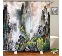 AJALGZ Rideau de Salle de Bain de Style Japonais avec Paysage Naturel 3D, Impression de Cascade, Rideau de Douche imperméable 120 x 240 cm