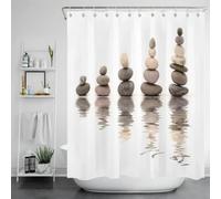 AJALGZ Rideaux de Douche avec Pierres empilées, Gris, Pierre de Massage, Paysage de Spa, Rideau de Bain en Tissu, Ensemble de décoration de Salle de Bain, Crochets 130x180 cm (L x H)