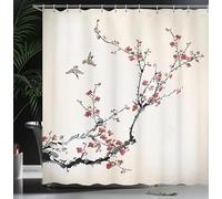 AJALGZ Rideaux de Douche Retor Fleurs Fond Blanc Pring Floral Plante Créative Salle de Bain Décor Écrans Ensemble 150x140cm(LXL) Salle de Bain-Rideaux-Douche