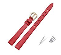 AJASMKLX Bracelet de montre en cuir for femmes, petite taille, Mini, rouge, blanc, noir, accessoires 6mm, 8mm, 7mm, 10mm, 12mm, 14mm(Red-gold,7mm)