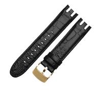 AJASMKLX Bracelet de montre marron en cuir incurvé, dédié au SWATCH YRS403/412/402G, étanche, en cuir de vache côtelé en bambou, 21mm(C-black-gold)