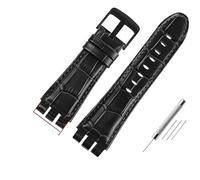 AJASMKLX Bracelet de montre en cuir 23MM adapté pour Swatch, IRONY YOS440 YOS449 448 447 401G, Bracelet de montre pour hommes, fermoir en acier avec outils (Noir)