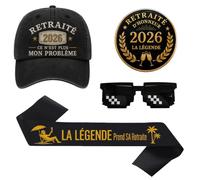 AJAUBKJOG Cadeau Retraite Homme, Kit Bonne Retraite Original pour Départ | Comprend 1 écharpe retraite, 1 casquette rétro, 1 badge et 1 paire de lunettes pixel, parfait pour un pot de départ