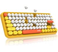 Ajaz 308i Retro Wireless Keyboard,Bluetooth Silent Cute Computer Keyboard,Punk Round Keycaps,Compact 84 Keycaps,Matte Texture,Typewriter Design,QWERTY,Multi-Device for PC Mac-Yellow