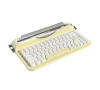 AJAZZ AF84 Clavier sans Fil, Design Rétro élégant avec Support Intégré pour Tablette et Téléphone, Touches Rondes Rétro de Couleurs Variées, 2,4GHz sans Fil/Bluetooth pour PC/Win/Mac (Jaune)