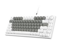 AJAZZ AK820 Clavier de jeu mécanique filaire 75% TKL,interrupteur linéaire remplaçable à chaud,lumière blanche,82 touches avec bouton de volume CNC,mousse Poron, touches PBT pour PC/WIN/MAC-Blanc Gris