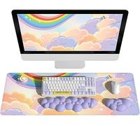 AJAZZ Cloud Keyboard Mouse Pad Wrist Support Set (4Pcs Desk Pad Set),Large Mouse Pad & Keyboard Wrist Rest & Mouse Palm Rest & Coaster,Ergonomic Design,Pain Relief,Non-Slip Base,for Home/Office/PC/Mac