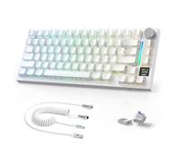 AJAZZ X ATTACKSHARK X820Ultra 75% Clavier mécanique sans fil&C01Ultra,2,4G/BT/USB-C,80 touches avec écran couleur TFT et bouton CNC,RVB,échangeable à chaud,4000mAh-Contours blancs(interrupteur Violet)