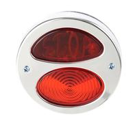 AJHJET Phare Avant Feu Arrière Universel Chromé Rouge Pour Moto, Stop Vintage, Frein(Chrome)