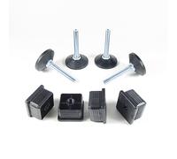 ajile Pied Vérin Fileté Réglable Ajustable pour Mise à Niveau M10 Longueur 50 mm avec Embout Taraudé pour Tube Carré 60x60 mm Plastique Noir - 4 pièces - KCX160