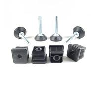 ajile Pied Vérin Fileté Réglable Ajustable pour Mise à Niveau M10 Longueur 50 mm avec Embout Taraudé pour Tube Carré 25x25 mm Plastique Noir - 4 pièces - KCX125