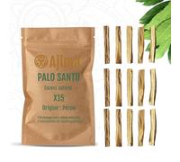 Ajima Palo Santo du Pérou - Lot de 15 Bâtons - Encens Naturel Haute Teneur en Résine - Bois Sacré Authentique pour Purification Maison, Méditation, Yoga & Lithothérapie - Récolte Éthique & Durable