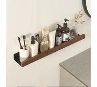 AJINGELA Étagère murale flottante en métal noir pour salle de bain, décorative avec bords en bois massif, économie d'espace, antirouille, extra forte (60'