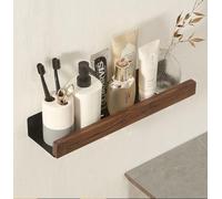 AJINGELA Étagère murale flottante en métal noir pour salle de bain, étagère murale décorative avec bords en bois massif, gain de place, antirouille extra forte (40 cm)