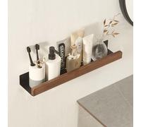 AJINGELA Étagère murale flottante en métal noir pour salle de bain, étagère murale décorative avec bords en bois massif, économie d'espace, antirouille extra forte étagère de rangement (50 cm)
