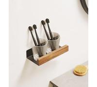 AJINGELA Étagère murale flottante en métal noir pour salle de bain, étagère murale décorative avec bords en bois massif, gain de place, antirouille extra forte (20 cm) FJYJJ000220XA